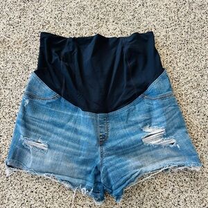 Distressed Maternity Jean Shorts